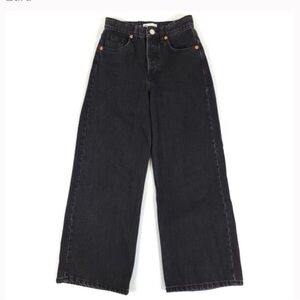 Zara black wide leg hi rise ankle cropped jeans